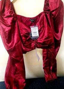 Kassually Red HOT Satin Crop Top
