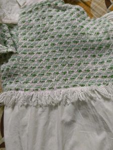 White Zara Top With green Houndstooth Pattern.
