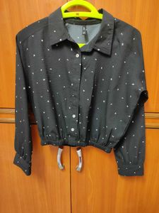 Stylish Black Printed Shirt Style Top