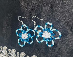 Blue Beaded Flower Earrings