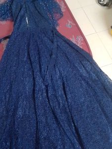 Navy Lace Dress with Beaded Sleeves