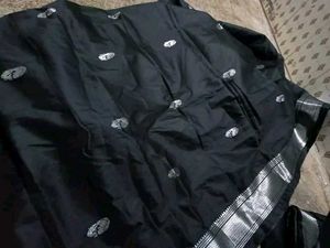Silver Black Banarasi Silk Saree