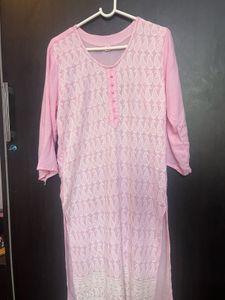 Pink Chikan Embroidered Kurta