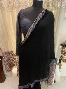 Elegant Black Saree without blouse