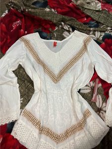 White Embroidered Bell Sleeve Top