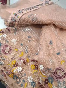Peach Embroidered saree