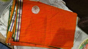 Orange Striped Saree With Gota