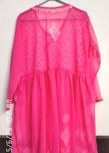 Angrakha pattern Chikankari work kurti
