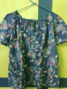 Blue Top With Multi Colour Embroidery