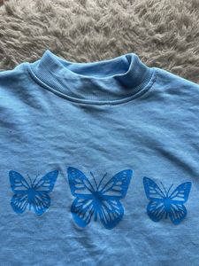 Blue High Neck Crop Top