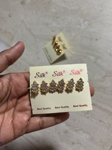 White And Golden Diamond Earrings