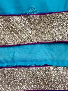 Heavy Embroidered Sky Blue Saree With Blouse