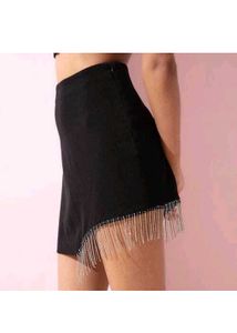 Black Fringe Mini Skirt