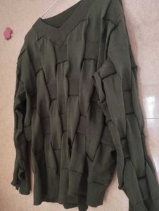 Stylish Olive Green Top Type Sweater