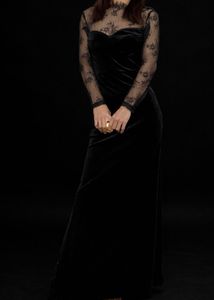 Elegant Black Velvet &amp; Lace Gown