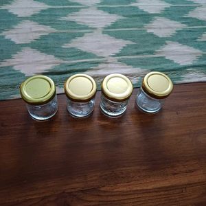 Set Of 4, 50 ml Kitchen Glass Jars With Gold Lid