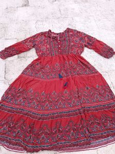 Rust Printed Long Sleeve Dress