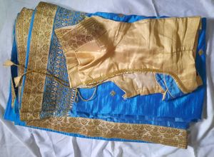 Blue & Gold Sari with Blouse