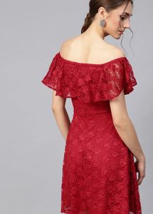 Chic Red Lace Off-Shoulder Dress