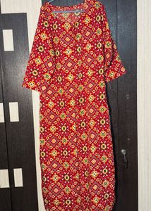 Red Crepe Printed Kurti