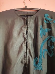 Elegant Black Abaya with Stone Work