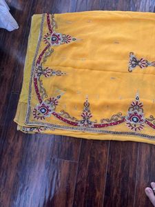 Mustard Yellow Saree With Embroidered Blouse