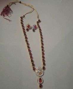 Red Long Necklace With Earing
