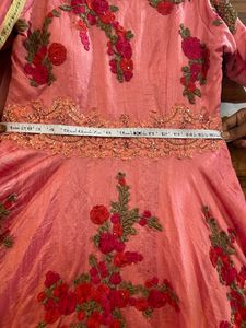 sale ⚡️💥peach with red tread work flowers work floral frock