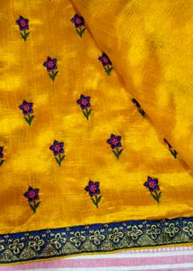 Orange Blue Saree With Blouse Piece