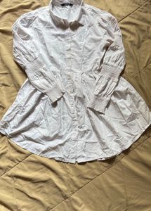 White Shirt Dress With Balloon Sleeves