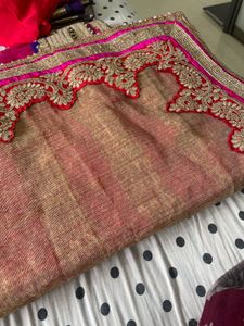 Very Beautiful Saree Golden And Pink