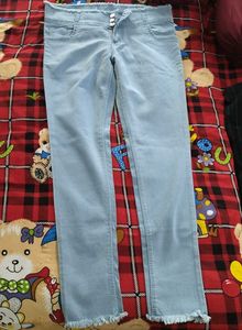 Light Blue Frayed Hem Jeans