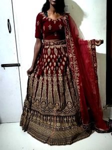 Maroon Velvet Lehenga Choli