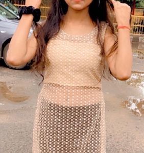 Golden Net Shimry Short Kurti