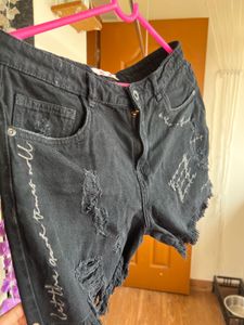 Distressed Black Denim Shorts
