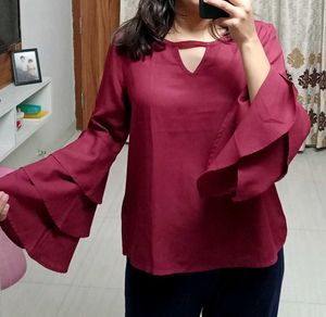 Maroon Flare Sleeve Top for Women