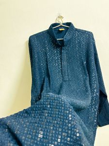 Stylish Navy Sequins Blue Kurta Set