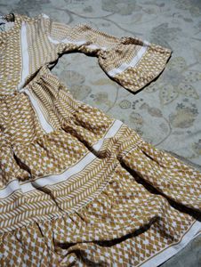 Boho Print Tiered Dress With Frill