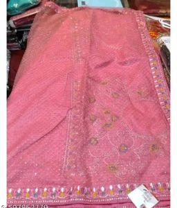 Elegant stylish party wear heavy work Pink Saree