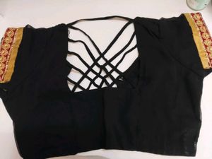 Black Saree Blouse with Strappy Back