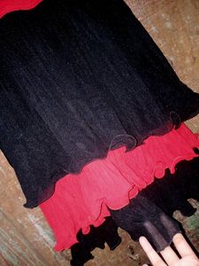 Black - Red Combo Three Layer Pattern Sleeve Less Top