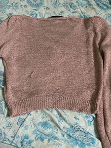 Blush Breeze Pink Netted Wool Top – Sheer Long Sle