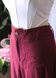 Lov Burgundy Wide Leg Fit High Rise Pants