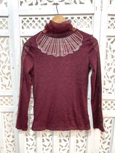 Vintage Inspired Laced Detail Mesh Blouse A