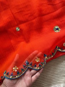 Bright Orange Saree With Blouse