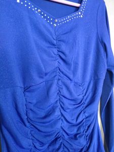 Blue Embellished Long Sleeve Top
