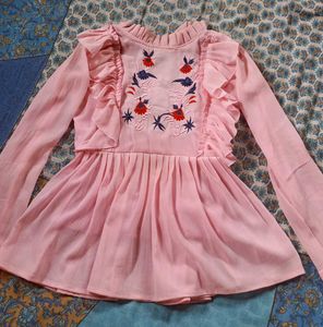 Pink Embroidered Ruffle Top