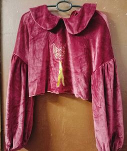 Maroon Velvet Crop Top