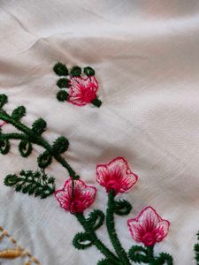 Floral Embroidered White Kurti