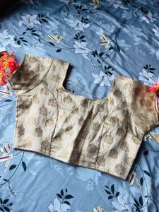Golden Beige Brocade Blouse with Temple Motifs